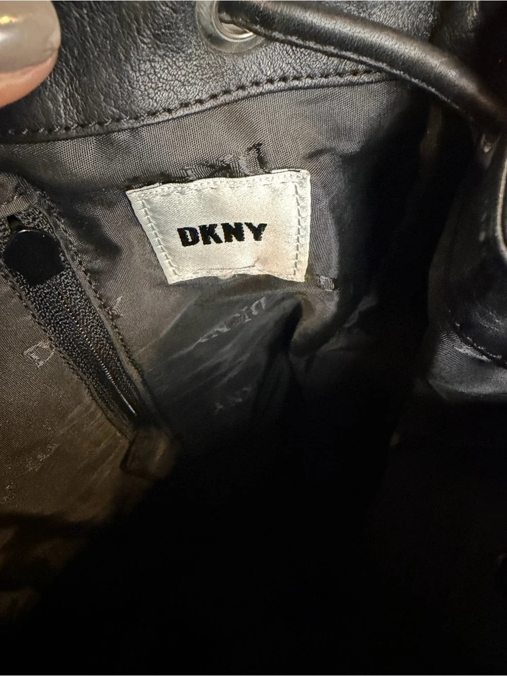 DKNY Black Leather Drawstring Backpack 🎒